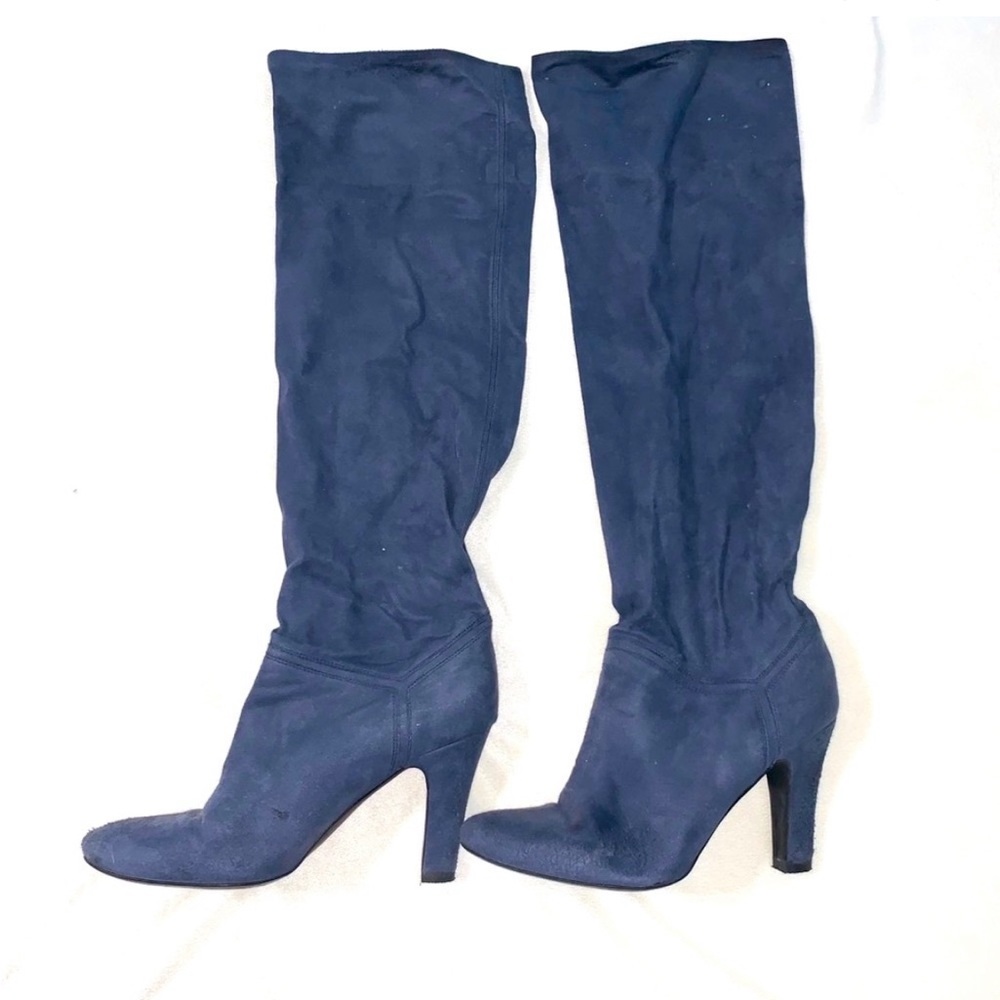 Stella McCartney slouchy blue vegan suede boots. Almond toe 8.5 heels